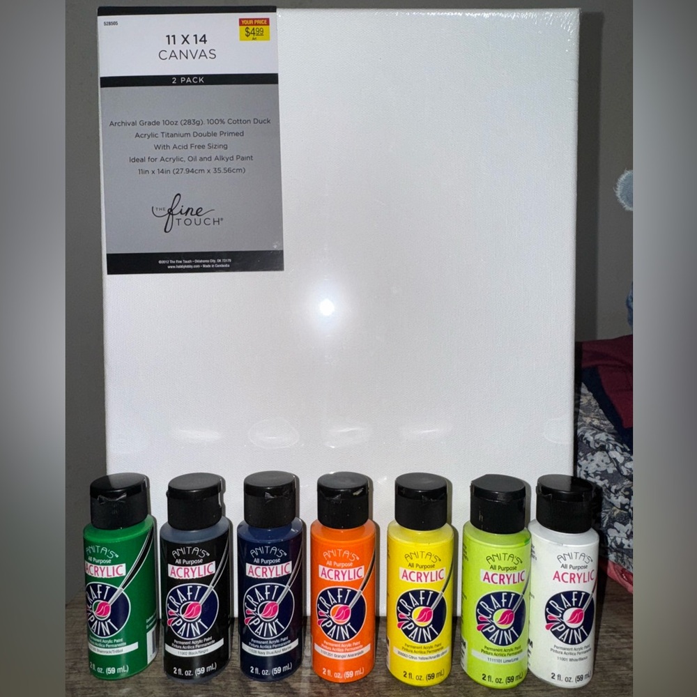2 Pack of 11x14 Canvases & 7 Acrylic Paints